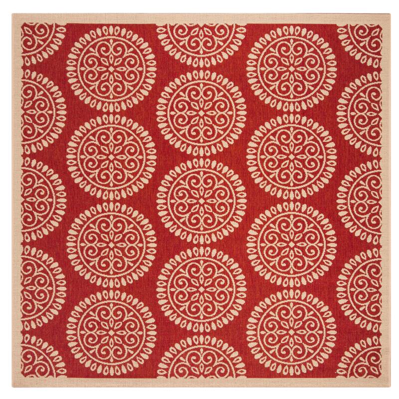 SAFAVIEH Linden Hyrije Indoor/ Outdoor Waterproof Patio Backyard Rug - 6'7" Square - Red/Creme