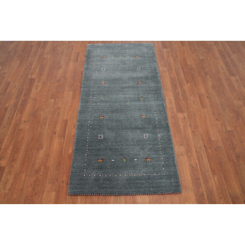 Hand Knotted Oriental 100% Wool Carpet Tribal Animal Pictorial Greys & Charcoal Gabbeh Area Rug - 6' 0'' X 2' 8''