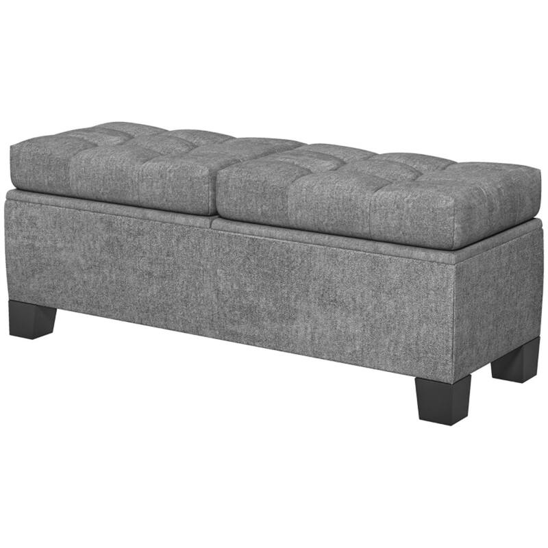 Linen Under-Seat Storage Ottoman Bench with Soft Cushion Seat for Entryway or Bedroom Use - 45.75" W x 16.25" D x 18.5" H