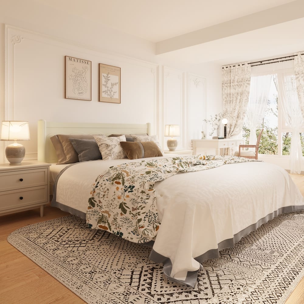 GDFStudio - Elara Wood Platform Bed Frame with Headboard and Wooden Slat Support