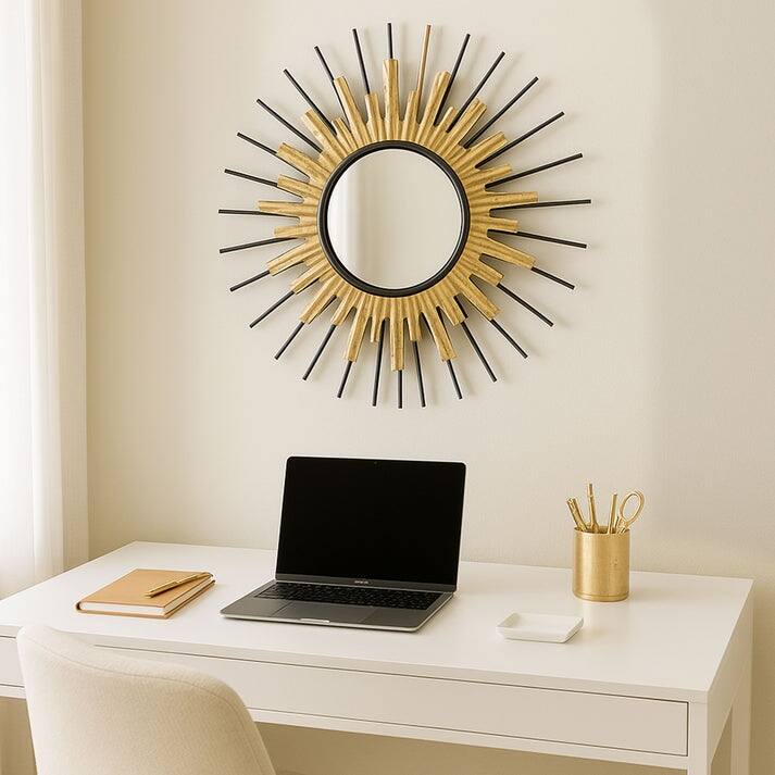 Gold Sunburst Round Mirror Wall Art Oversized Accent Decor 32"