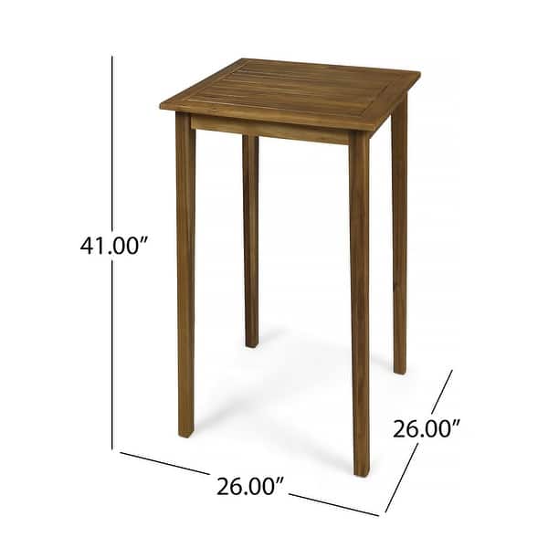 dimension image slide 3 of 5, Polaris Outdoor 26" Square 3 Piece Wood and Wicker Bar Height Set by Christopher Knight Home
