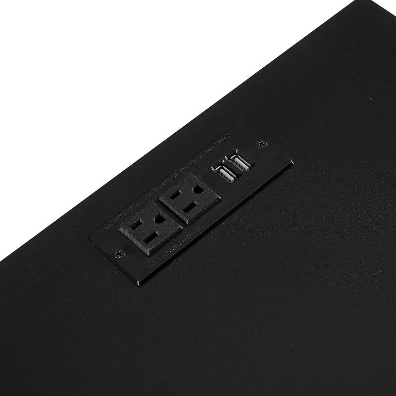 15.75" Rattan End table with Power Outlet & USB Ports, nightstand with drawer and solid wood legs, side table