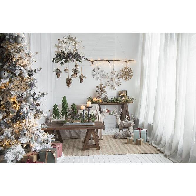 17.7" x 17.7" Large Fir Wood Snowflake Ornaments, Hanging Home Decor Accents for Christmas Tree, Wall Art, Set of 2