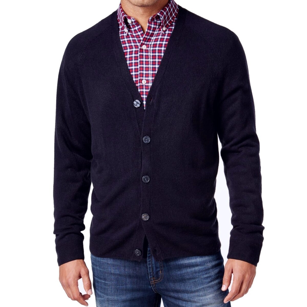 men's navy blue cardigan sweater