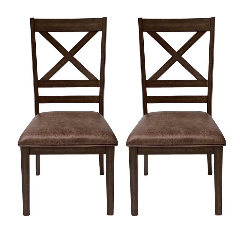 Rubber Wood Dining Chairs Set of 2, Side Chair Slat-Back Chair with Cross Back