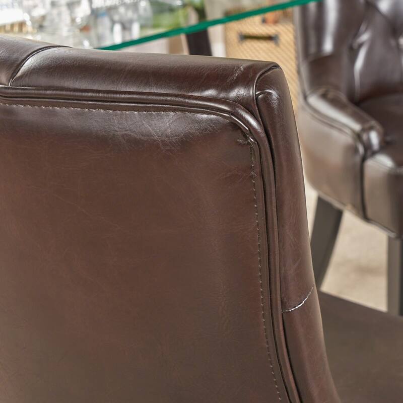 Sloped Arms Dining Chair, Tufted Office Chair, Set of 2 - Brown