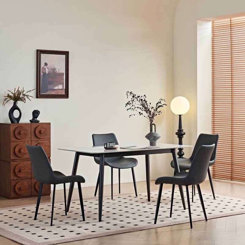 Rectangular Table, Ceramic Tabletop Dining Table with Strong Metal Base 1.4M