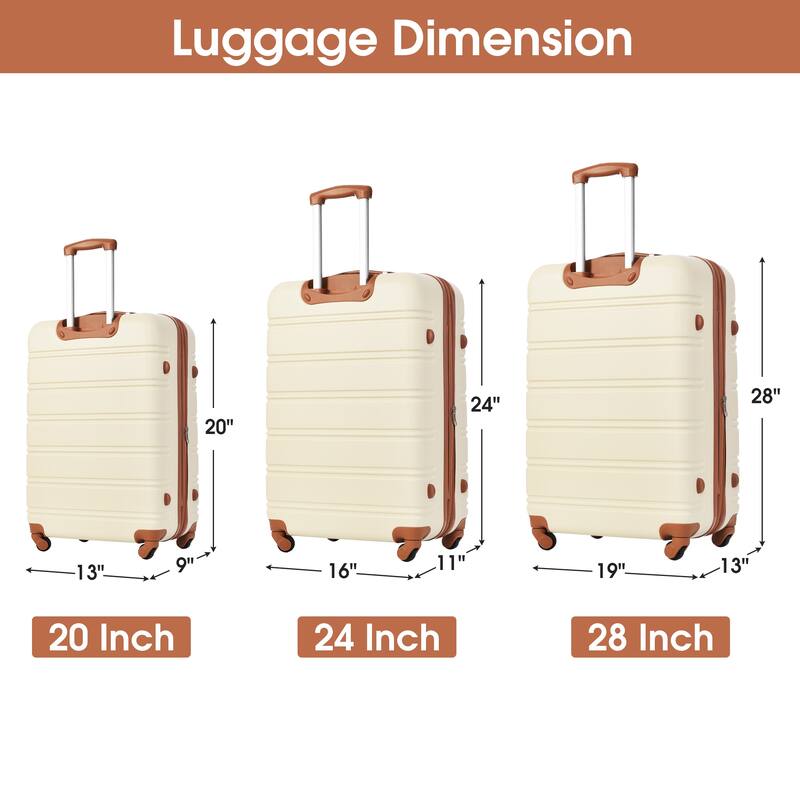 3 Piece Luggage Set, 20" 24" 28" Hardside Luggage Set, Lightweight Suitcase Set with TSA Lock and Spinner Wheels