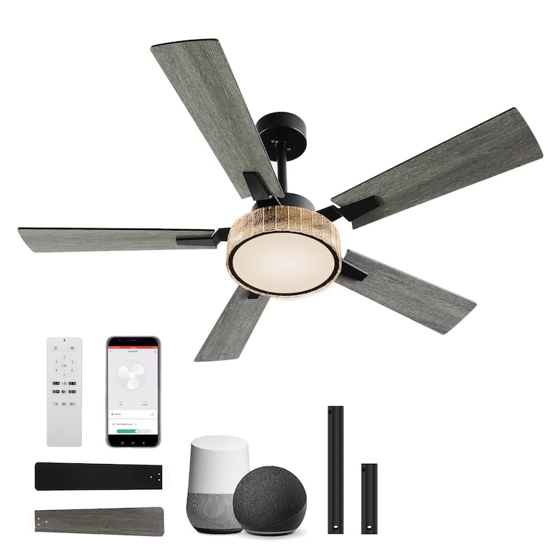Moasis 52 Inch 5-Blade Crystal Chandelier Ceiling Fans with Lights and Remote Control - 52 Inches