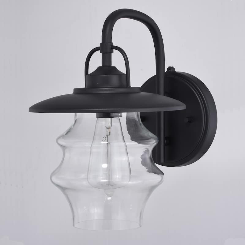 Glenn 1 Light Dusk to Dawn Black Coastal Outdoor Wall Lantern Clear Glass