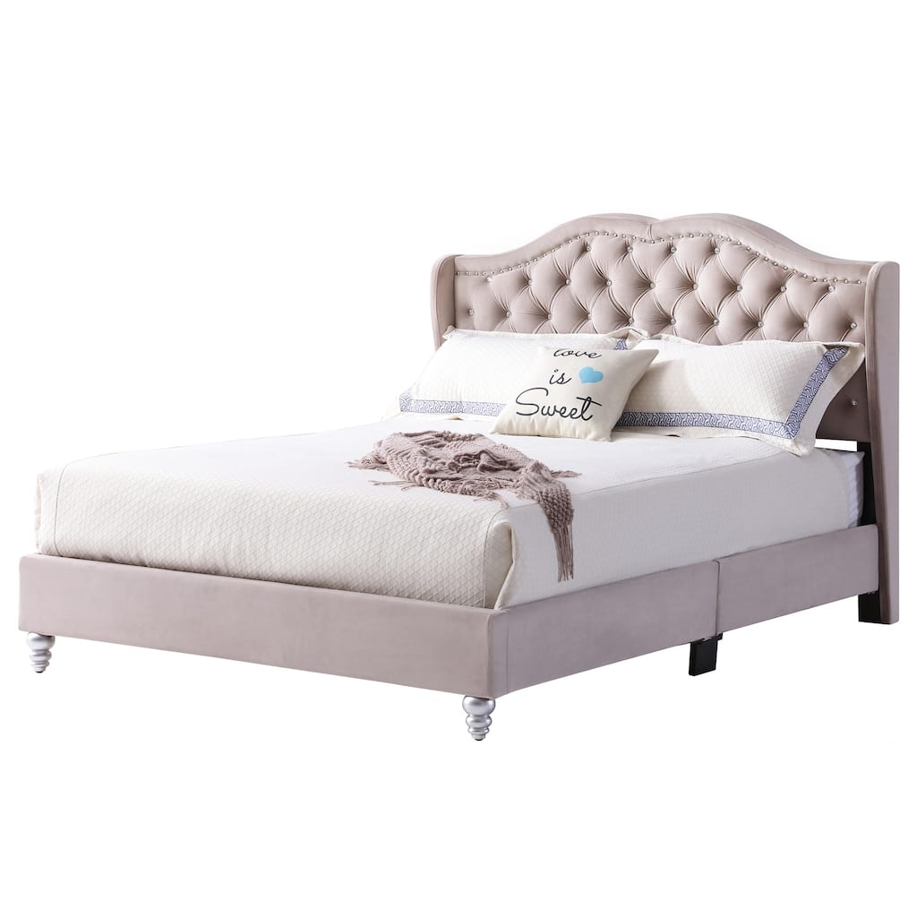 Queen Faux Jewel Tufted Panel Bed - 86" - Beige