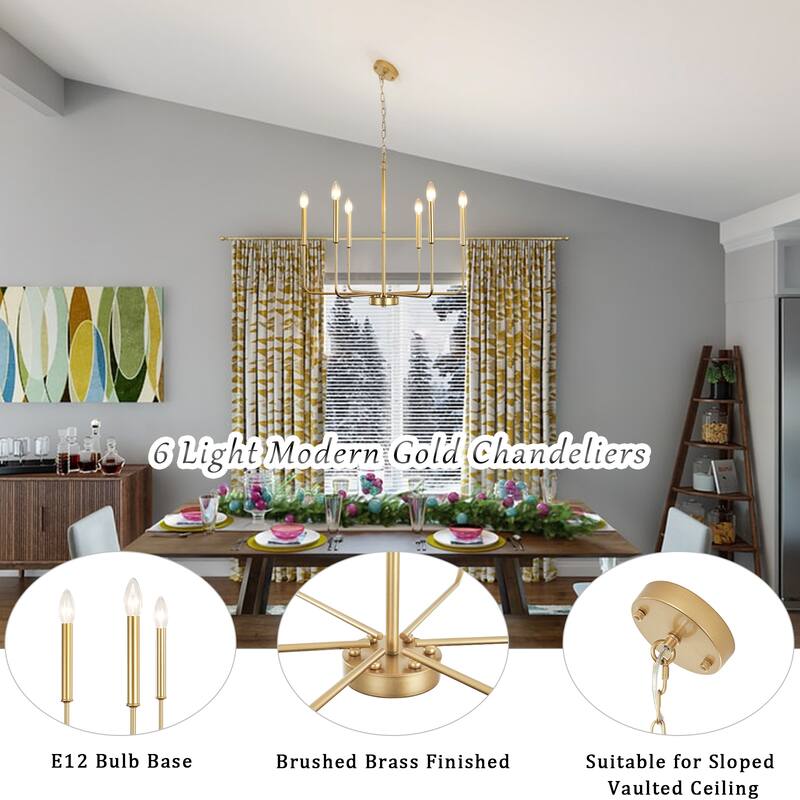 6-Light W26.18" x H66.92" Candle Chandelier for Living Room Kitchen Island