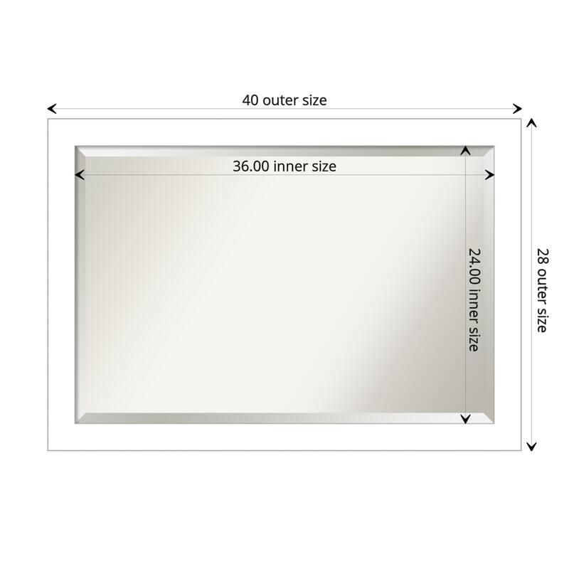 Beveled Bathroom Wall Mirror - Wedge White Frame - Wedge White - Outer Size: 40 x 28 in