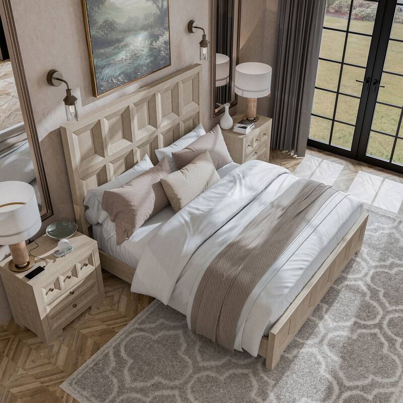 Furniture of America Durem Modern Classic 3-Piece Solid Wood Panel Bedroom Set with 3-Drawer Nightstand - Tawny - Queen