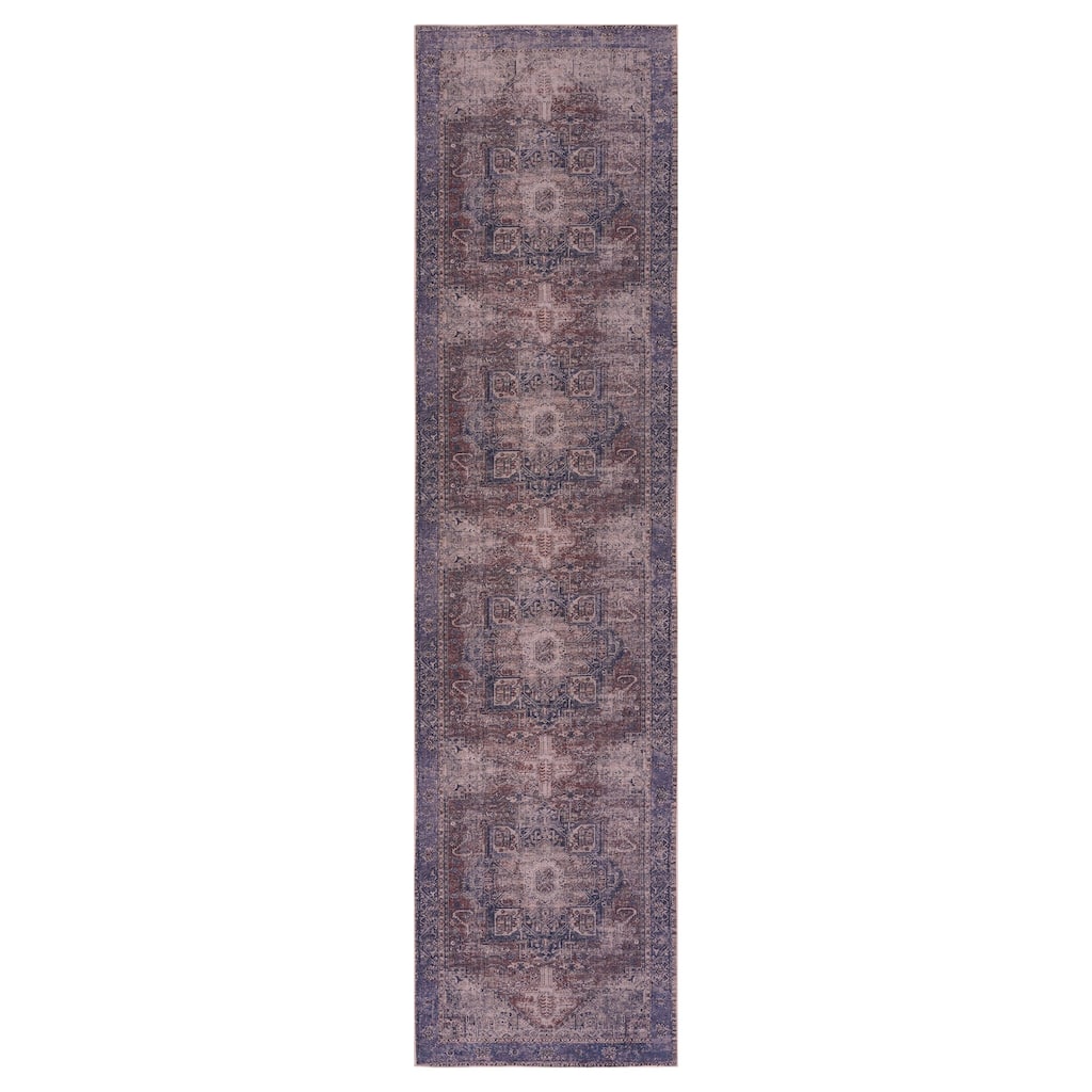 LOOM & LUXE Collection Cream/Beige/Medallion Non-Shedding Area Rug - 120" D x 30" W x 0.14" H