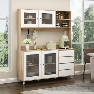 63"W 74.8"W Buffet with Hutch, Freestanding Kitchen Pantry
