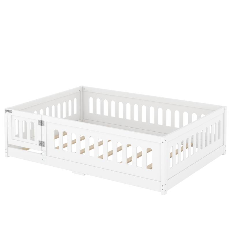 Full Size Montessori Floor Bed with Safety Guardrails & Door - 300LB Capacity