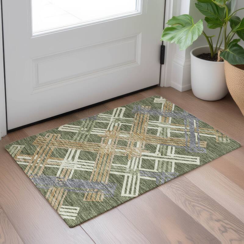 Machine Washable Indoor/ Outdoor Modern Trellis Chantille Rug
