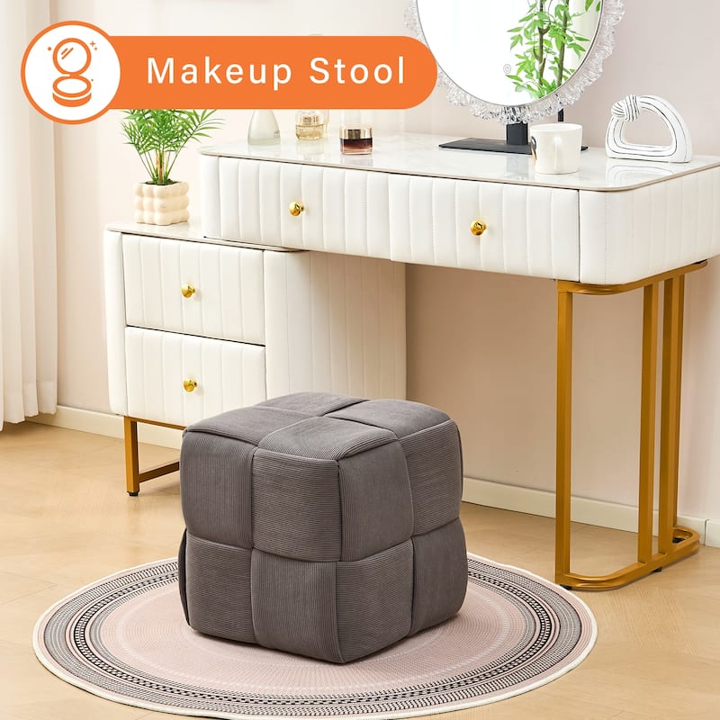 Soft Corduroy Fabric Ottoman Stool for Home Bedroom Living Room Vanity Chair Comfortable