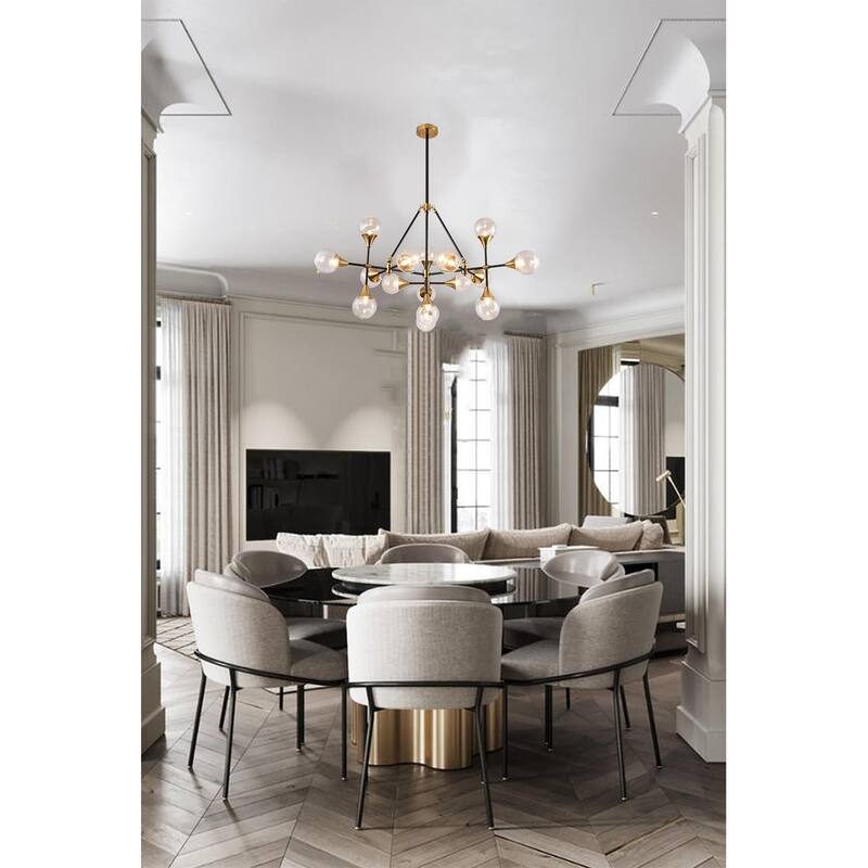 16 Light Black Metal Ceiling Fixture with Clear Glass Shades