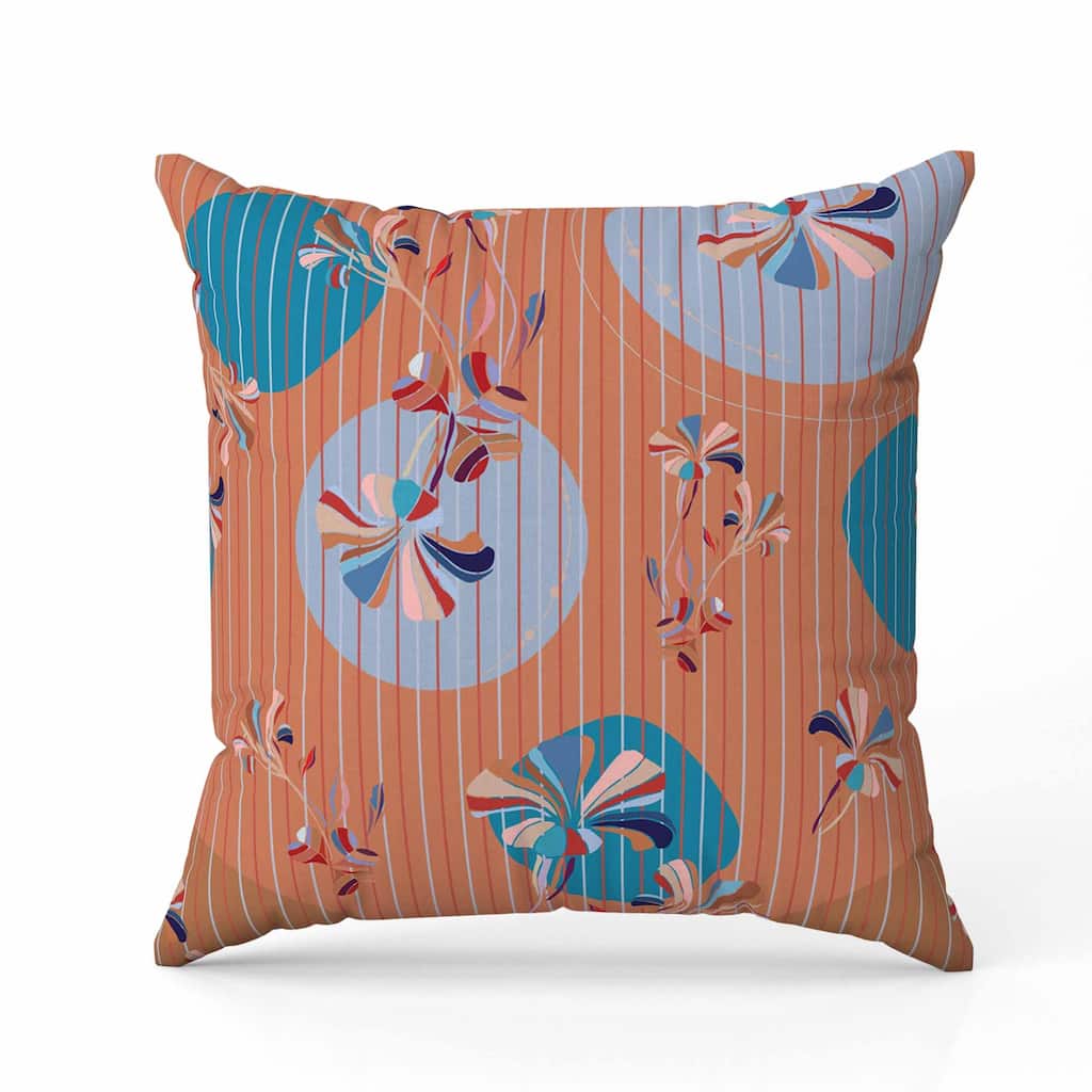 Circular Garden Faux Suede Reversible Throw Pillow Orange and Cyan