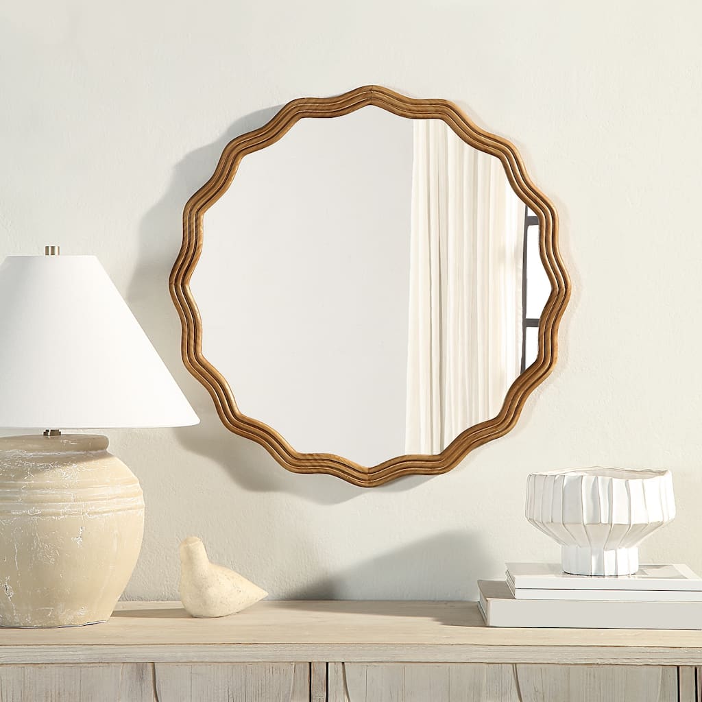 Azalea Park 24" Natural Wood Curvy Circle Wall Mirror