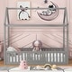 preview thumbnail 2 of 10, Twin Size Solid Pine Wood House Kids Bed Frame with Fence and Door - Distressed Wash Design, Playful Roof and Guardrails, Grey