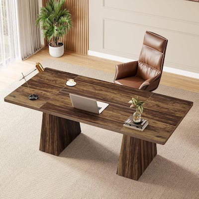 63" Modern Executive Desk, Large Computer Workstation with Sturdy Double Pedestal Base, Elegant Study & Writing Table