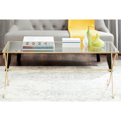 SAFAVIEH Lavar Gold/ Tempered Glass Top Coffee Table - 43" x 20" x 18.3"