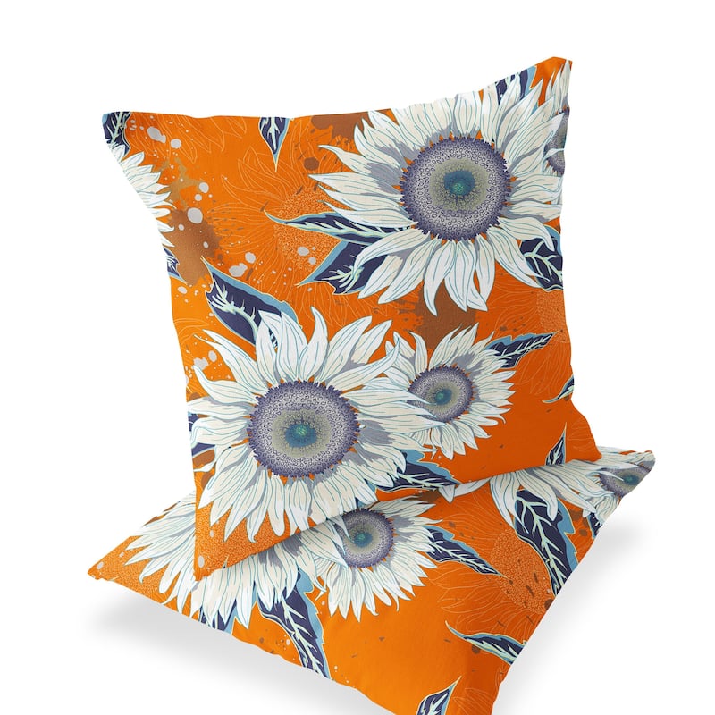 HomeRoots Set of Two 16" X 16" Red and White Blown Seam Floral Indoor Outdoor Throw Pillow - 16.00' X '16.00' X '5.00