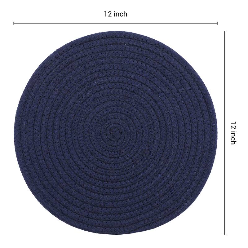 Farmhouse Placemats 4Pcs Cotton Rope Round Placemats for Dining Table - 12*12in - Navy Blue