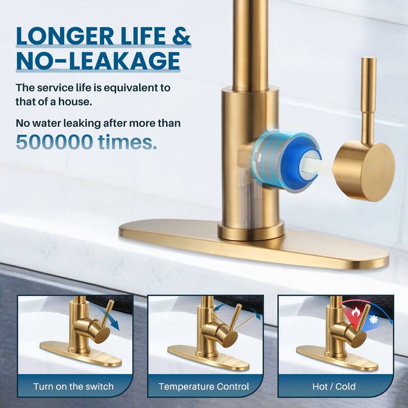 WOWOW Single Handle Waterfall Pull Down Sprayer Kitchen Faucet