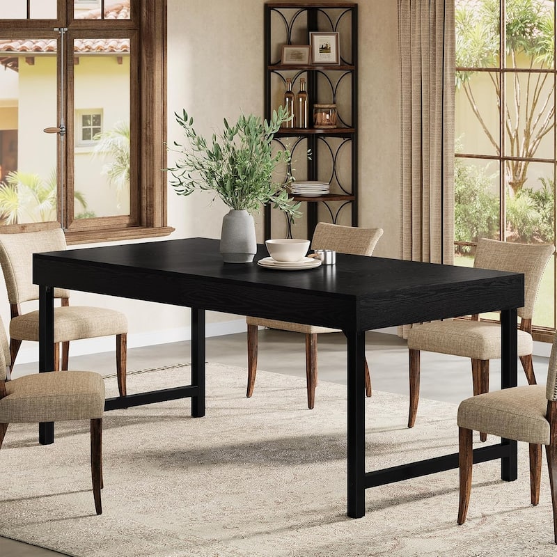Farmhouse Dining Table 55 Inches Industrial Rectangular Kitchen Dinner Table for 4-6 - Black