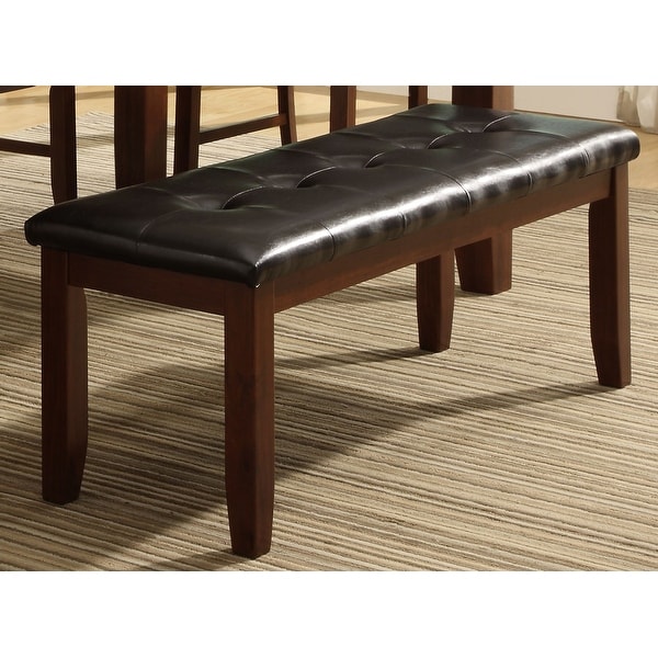 Wood based Leather Tufted Bench In Dark Brown