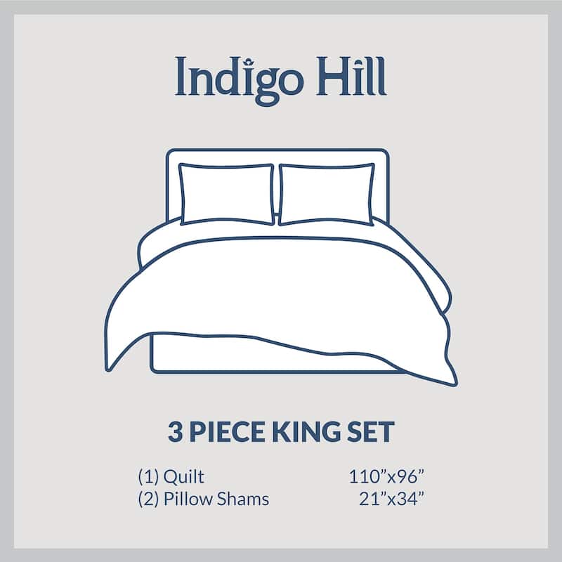 Indigo Hill by HiEnd Accents Cotton Comfort Shabby Chic Bedding Lightweight 3 Piece Quilt Set