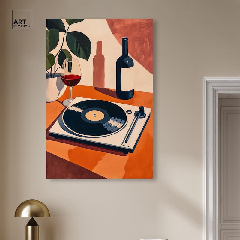 Vinyl and Wine Canvas by Art Remedy, Gallery Wrapped