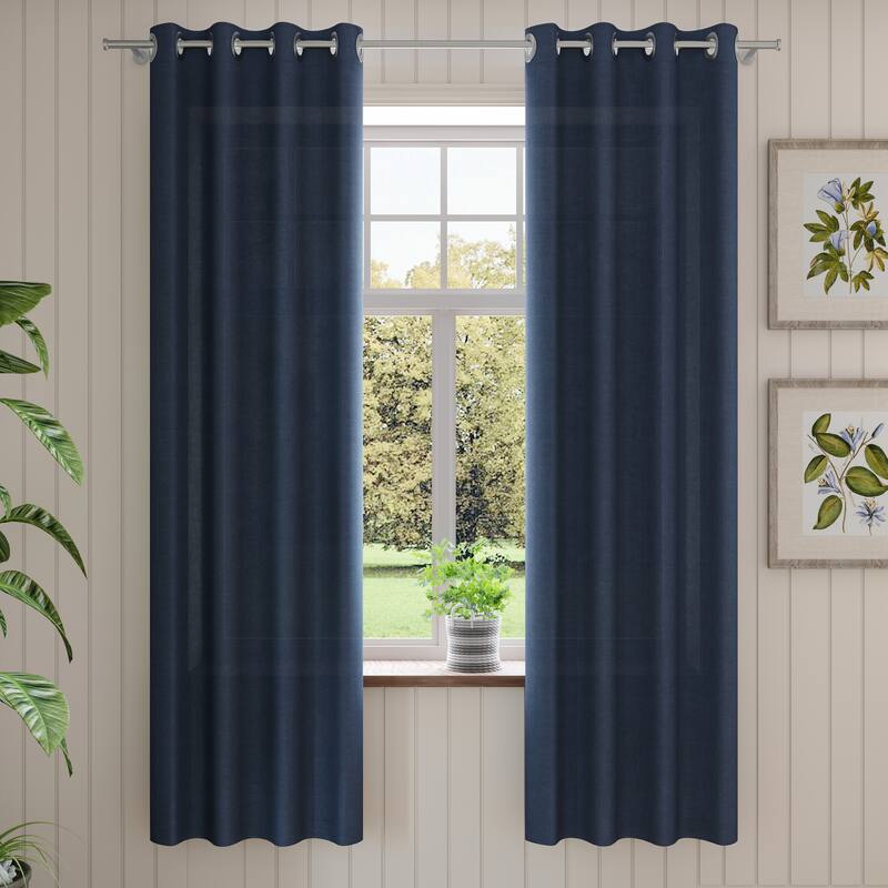 Corvus Gambia Sunbrella Outdoor Window Curtain (1 Panel) - 52 inches  W X 84 inches  L - Navy Blue