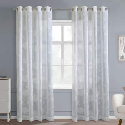Giardino Faux Linen Printed Branches Grommet Curtain Panel by Habitat