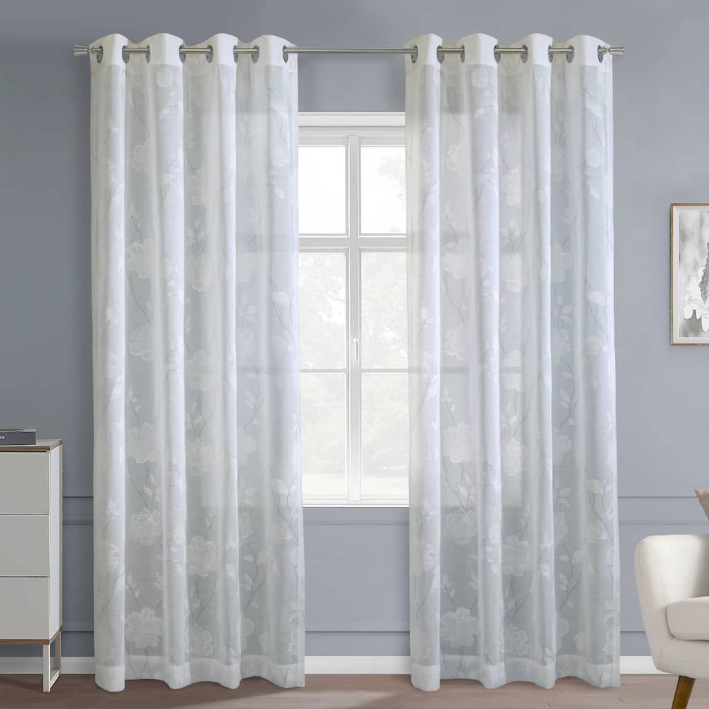 Giardino Faux Linen Printed Branches Grommet Curtain Panel by Habitat