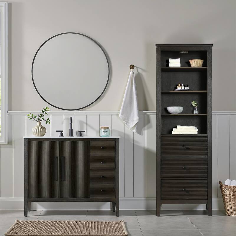 Kensington 16-28 Inch Open Shelving Bath Storage Cabinet