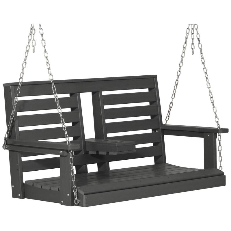 Nashville Poly 54 Inch Porch Swing with Folding Cup Holder - Gray