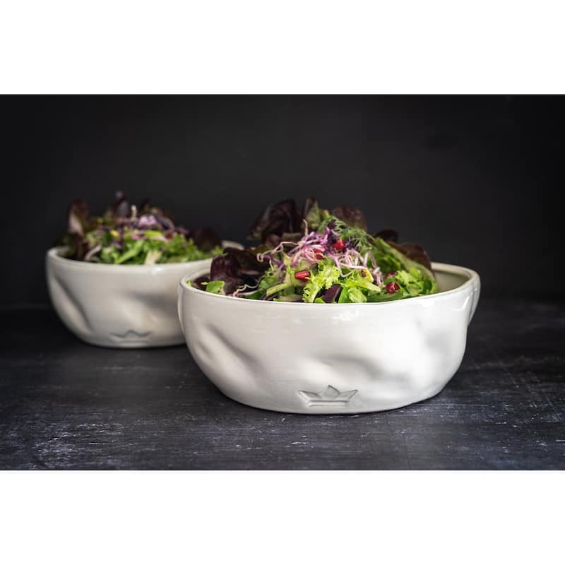 Set of 2 Dented Bowl Lg White - White