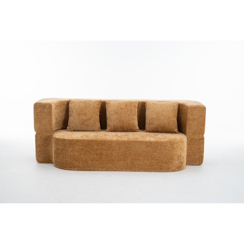 3-Seater Convertible Sofa Bed, Chenille Fabric Sleeper Sofa, High-Density Sponge Daybed, No Assembly Required