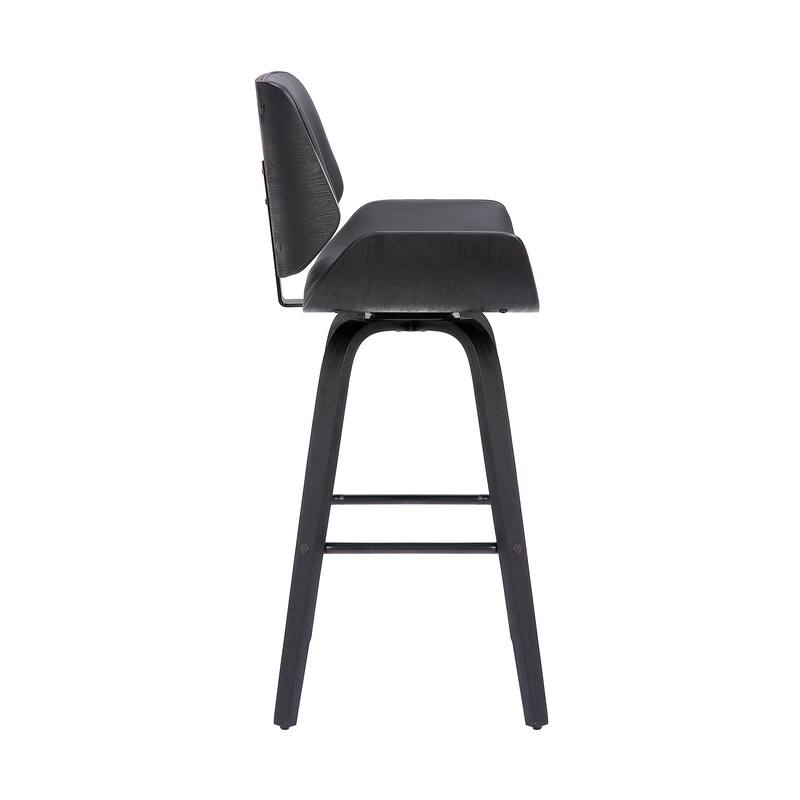 HomeRoots 30" Gray and Black Faux Leather and Iron Bar Height Swivel Bar Chair - 20 x 42 x 20