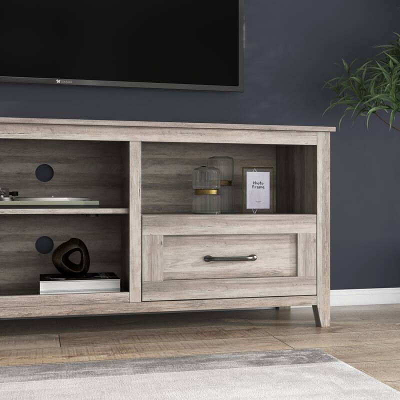 Contemporary TV Stand with 4 Open Storage Compartments and 2 Drawers, Fits 60 TVs, 70 W.