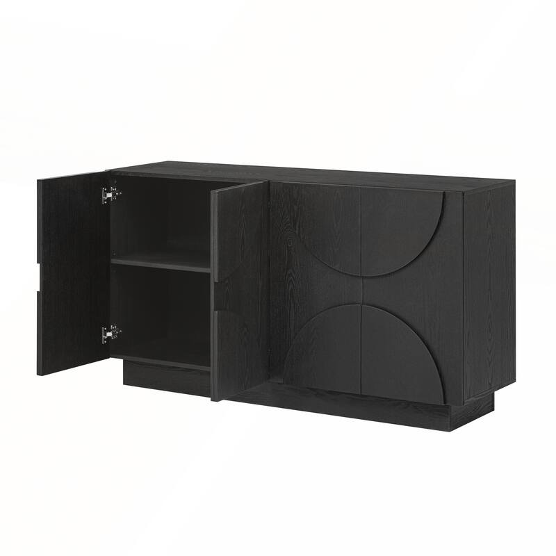 4-Door Large Storage Sideboard with Semi-Circular Handles and Adjustable Shelves for Dining Room and Living Room