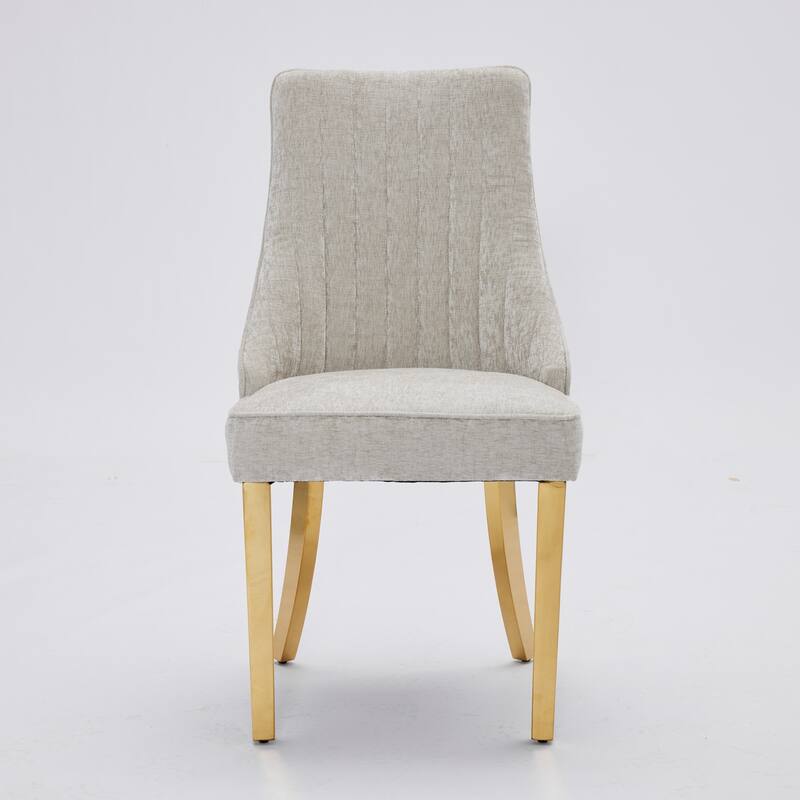 Rayon Flocking Chenille Dining Chairs, Comfy Upholstered, Golden Stainless Steel Legs, Set of 2 - Kitchen/Dining Accent Chairs