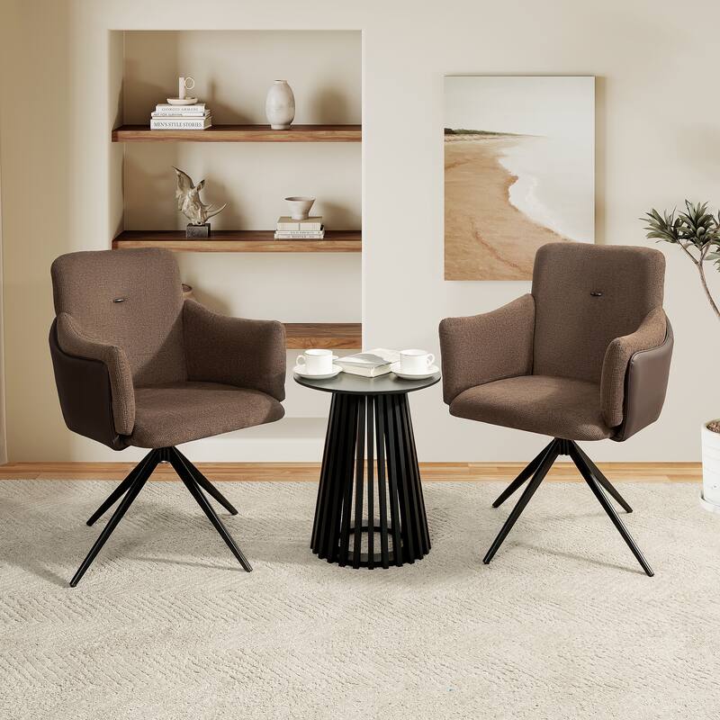 360° Swivel Home Office Desk Chairs Set of 2,Dining Chairs with Arm, Upholstered Bedroom Chairs with Metal Base