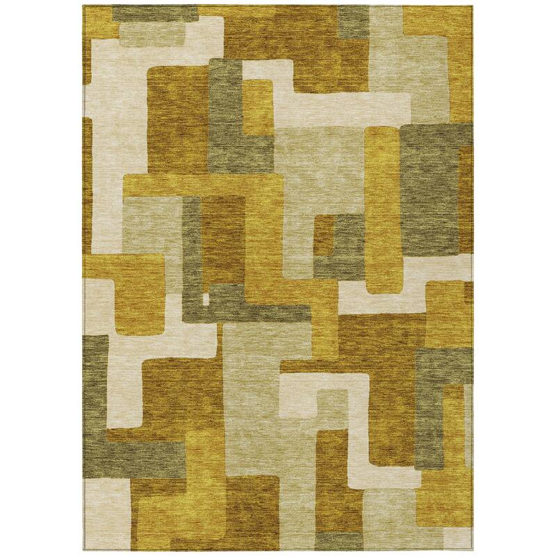 Machine Washable Indoor/ Outdoor Contempoary Blocks Chantille Rug